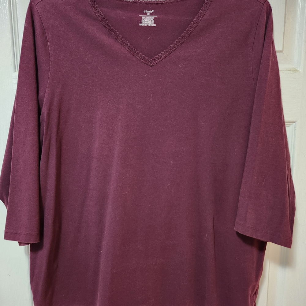 CJ Banks Deep Burgundy V-Neck Top